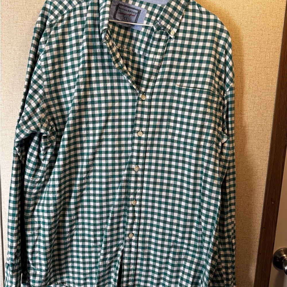 3/$15 Saddlebred Green and White Plaid Men's Shirt